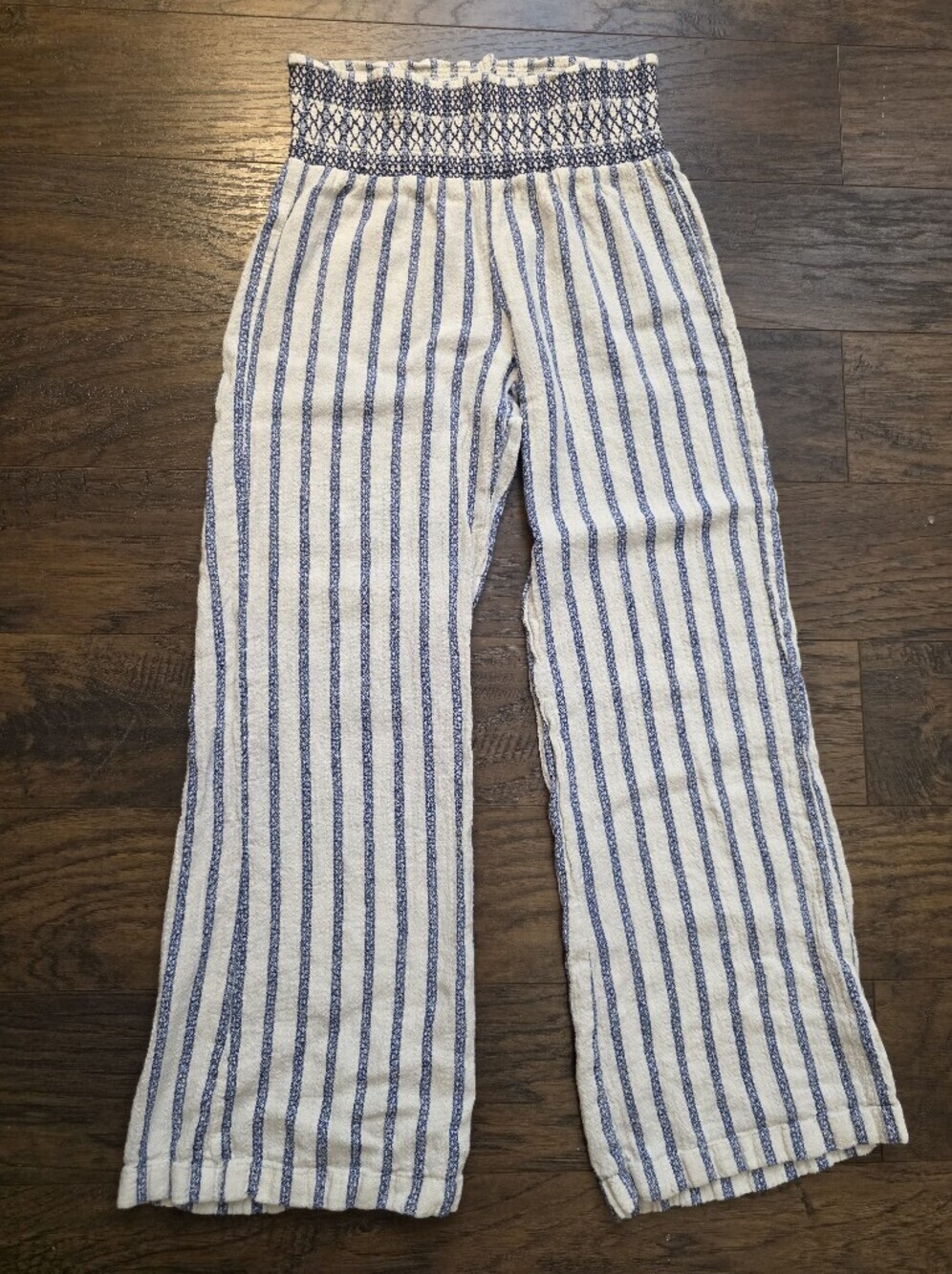 Indigo Rein Blue and White Striped Linen Blend Pants